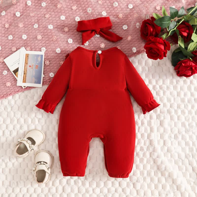 Baby Red Ruffle Bow Romper with Headband - image 2