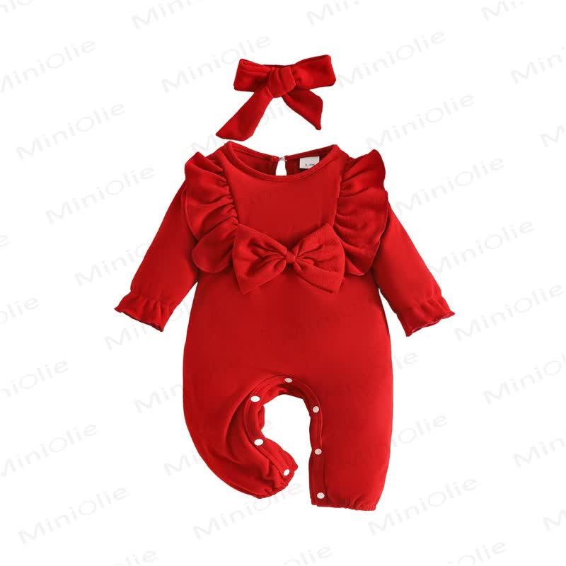 Baby Red Ruffle Bow Romper with Headband - image 9