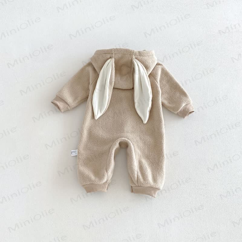 Baby Sherpa Bunny Ear Hooded Zip Front Romper - image 17