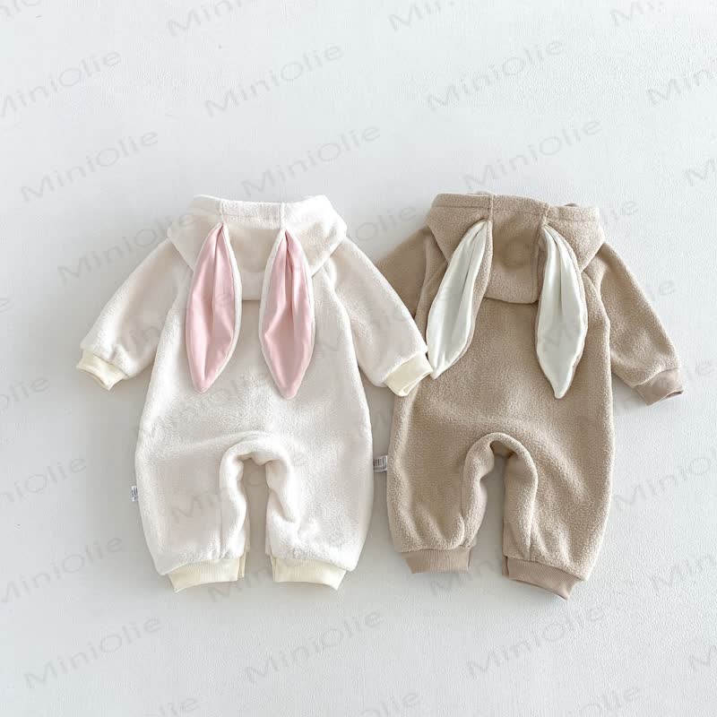 Baby Sherpa Bunny Ear Hooded Zip Front Romper - image 7