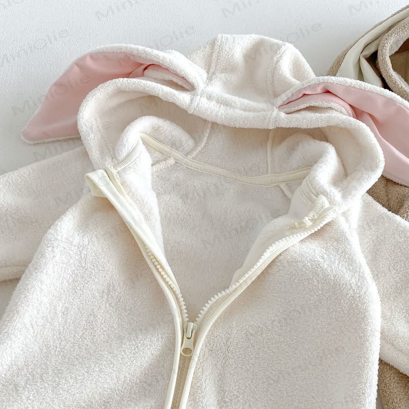 Baby Sherpa Bunny Ear Hooded Zip Front Romper - image 11