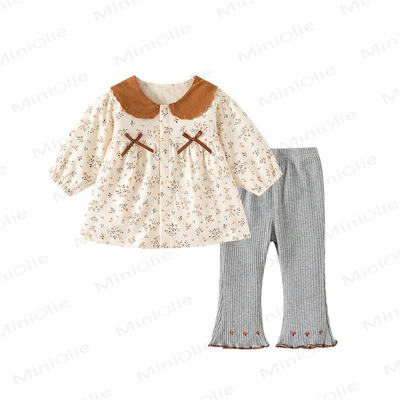 Baby Toddler Girl Brown Floral Top and Leggings 2-piece Set - Brown - 4.5-5T - image 1