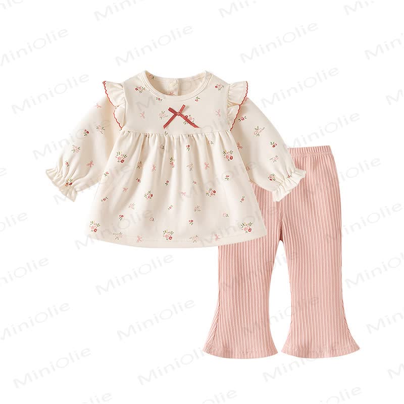 Baby Toddler Girl Pink Floral Top and Flared Pants 2-piece Set - Pink - 4.5-5T - image 1