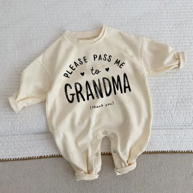 PLEASE PASS ME TO GRANDMA Baby Toddler Beige Romper - Beige - 2-3T - image 1