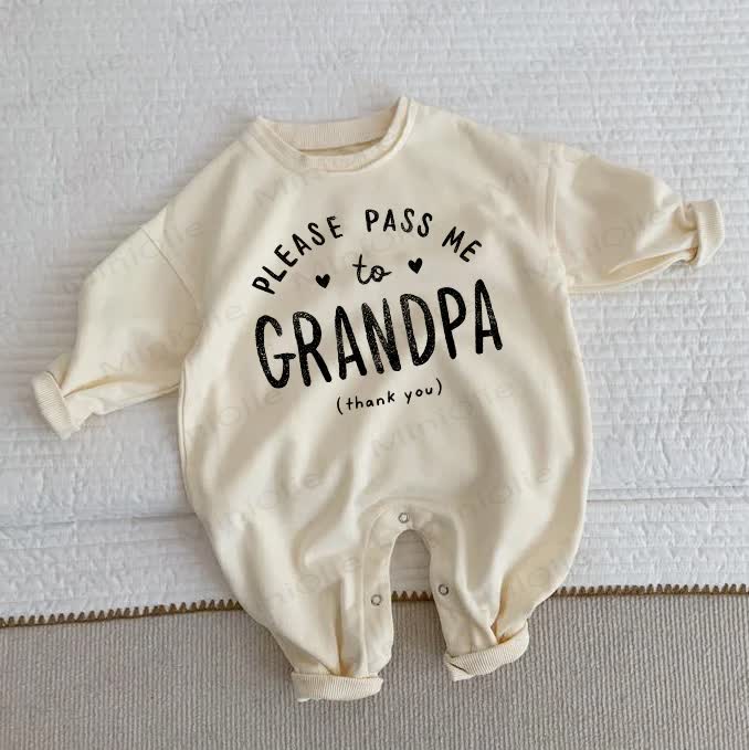 PLEASE PASS ME TO GRANDPA Baby Toddler Beige Romper - Beige - 2-3T - image 1
