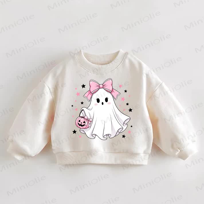 Baby Toddler Bow Ghost Print Cream Sweatshirt - Cream - 3-5T - image 1