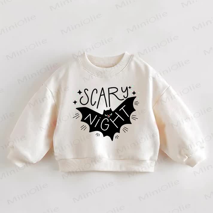 SCARY NIGHT Baby Toddler Bat Print Cream Sweatshirt - Cream - 3-5T - image 1