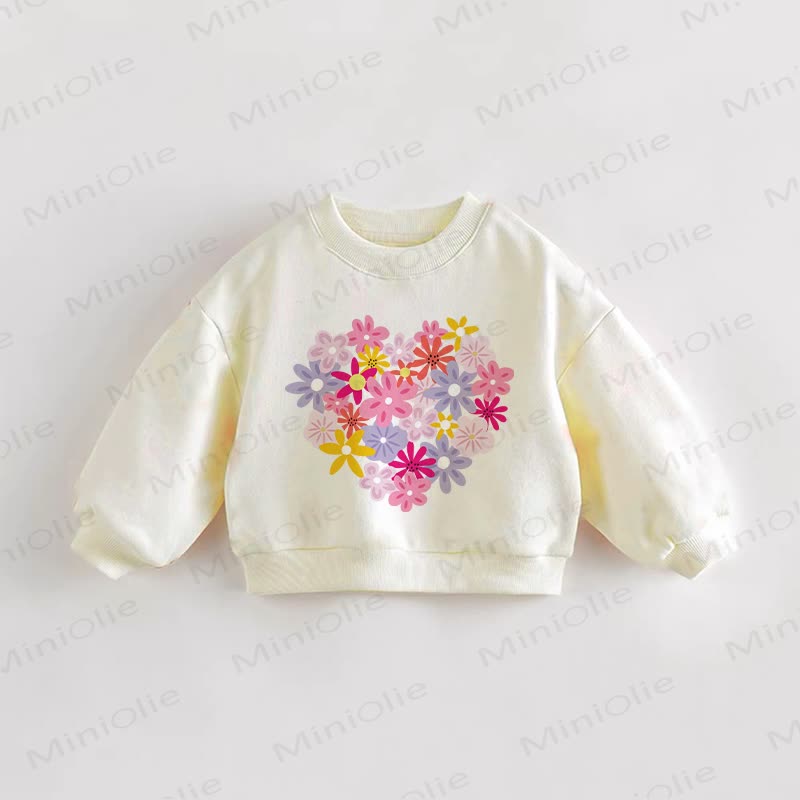 Baby Toddler Flower Heart Print Cream Sweatshirt - Cream - 3-5T - image 1