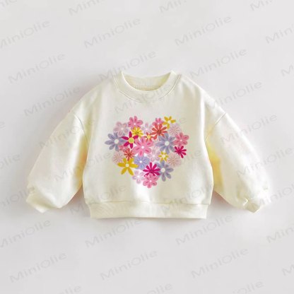 Baby Toddler Flower Heart Print Cream Sweatshirt - Cream - 3-5T - image 1
