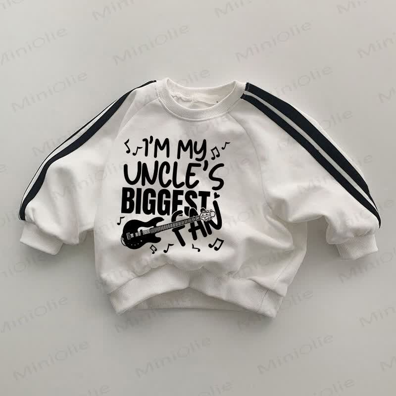 I'M MY UNCLE'S BIGGEST FAN Baby Black Striped Sleeve White Sweatshirt - White - 2-3T - image 1