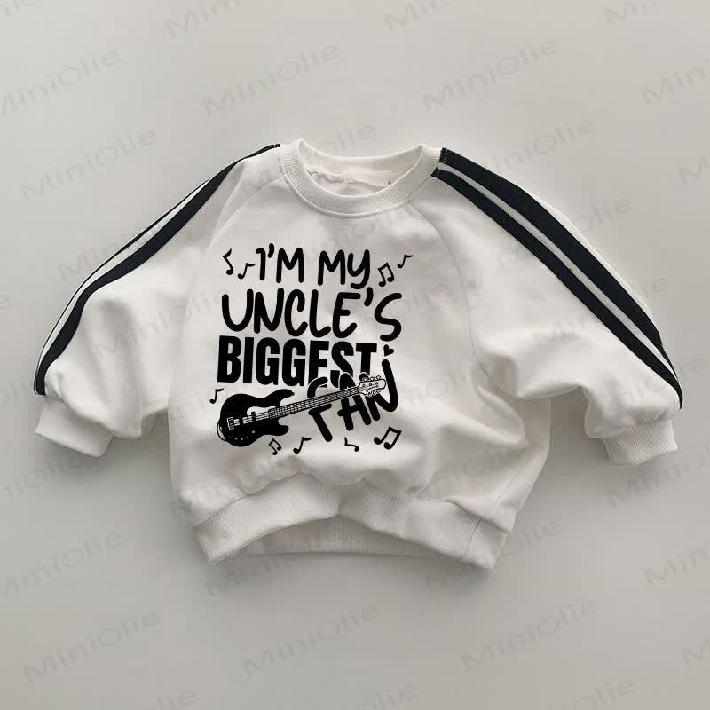 I'M MY UNCLE'S BIGGEST FAN Baby Black Striped Sleeve White Sweatshirt - White - 2-3T - image 1