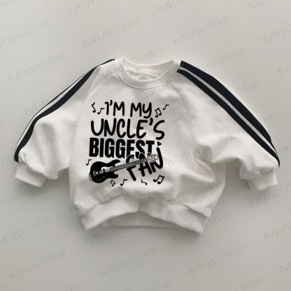 I'M MY UNCLE'S BIGGEST FAN Baby Black Striped Sleeve White Sweatshirt - White - 2-3T - image 1