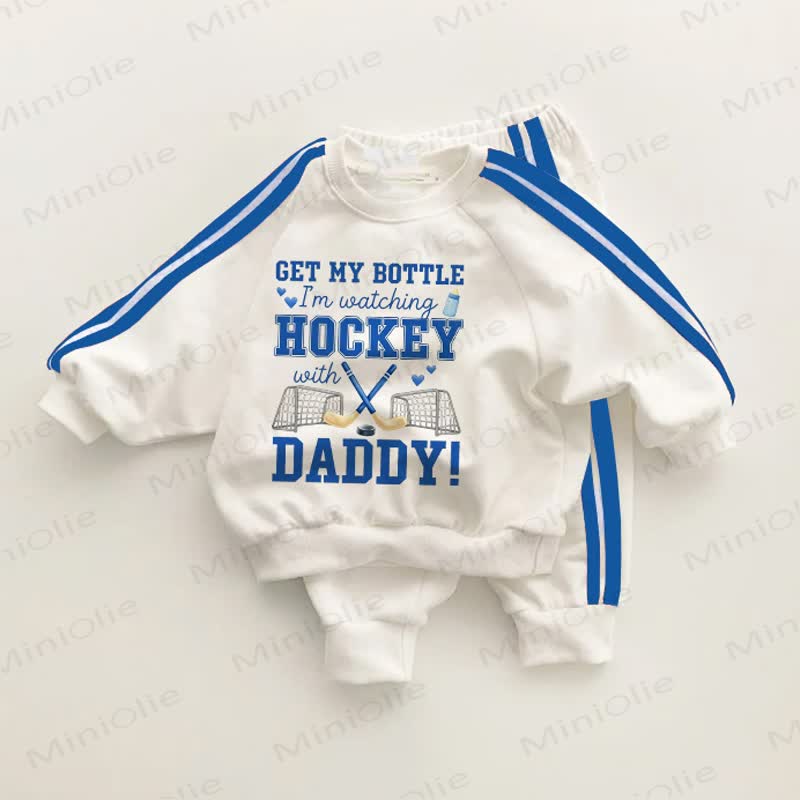 GET MY BOTTLE I'M WATCHING HOCKEY WITH DADDY Baby Blue Striped 2-piece Set - White&Blue - 3-5T - image 1