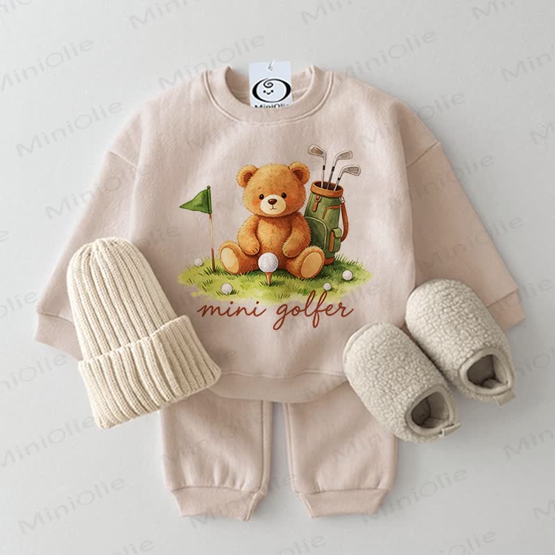MINI GOLFER Baby Bear Print Beige Sweatshirt 2-piece Set - Beige - 2-3T - image 1