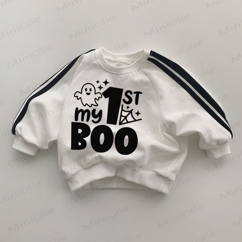 MY 1ST BOO Baby Black Striped Sleeve White Sweatshirt - White - 2-3T - image 1