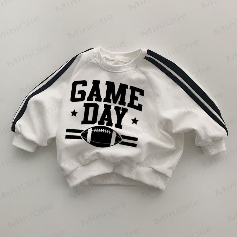 GAME DAY Baby Rugby Black Striped Sleeve White Sweatshirt - White - 2-3T - image 1