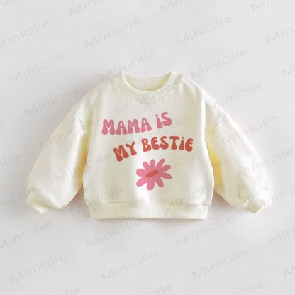 MAMA IS MY BESTIE Baby Toddler Flower Sweatshirt - Cream - 3-5T - image 1