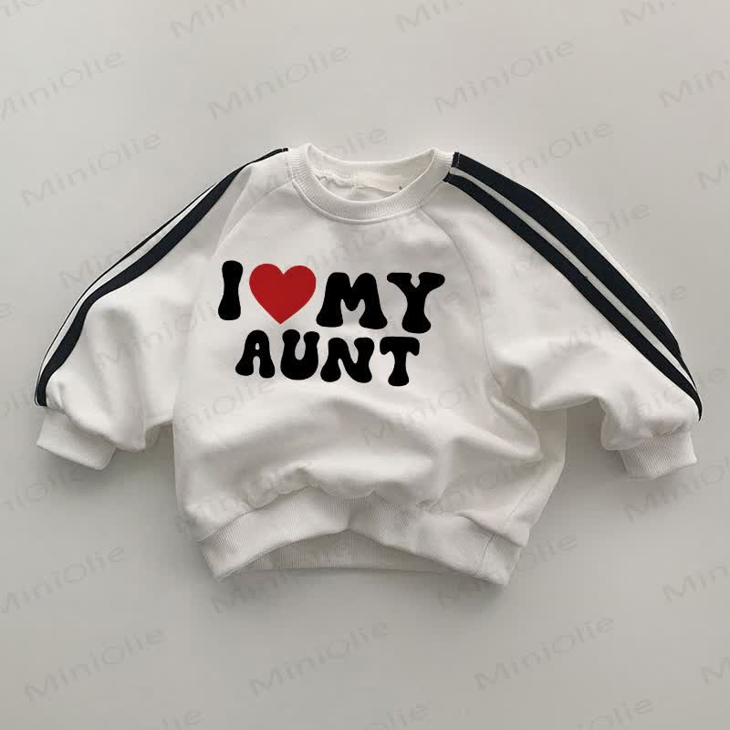 I LOVE MY AUNT Baby Black Striped Sleeve White Sweatshirt - White - 2-3T - image 1