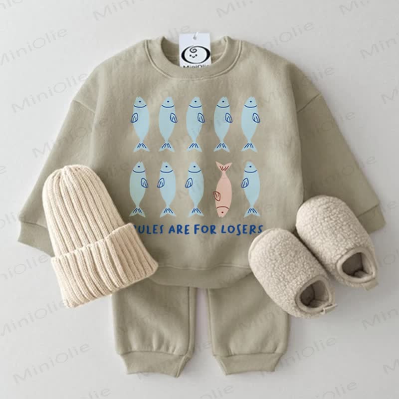 RULES ARE FOR LOSERS Baby Grey Green Sweatshirt 2-piece Set - Grey Green - 2-3T - image 1