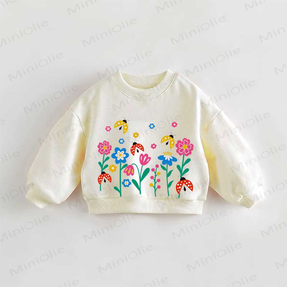 Baby Toddler Ladybug Flower Sweatshirt - Cream - 3-5T - image 1