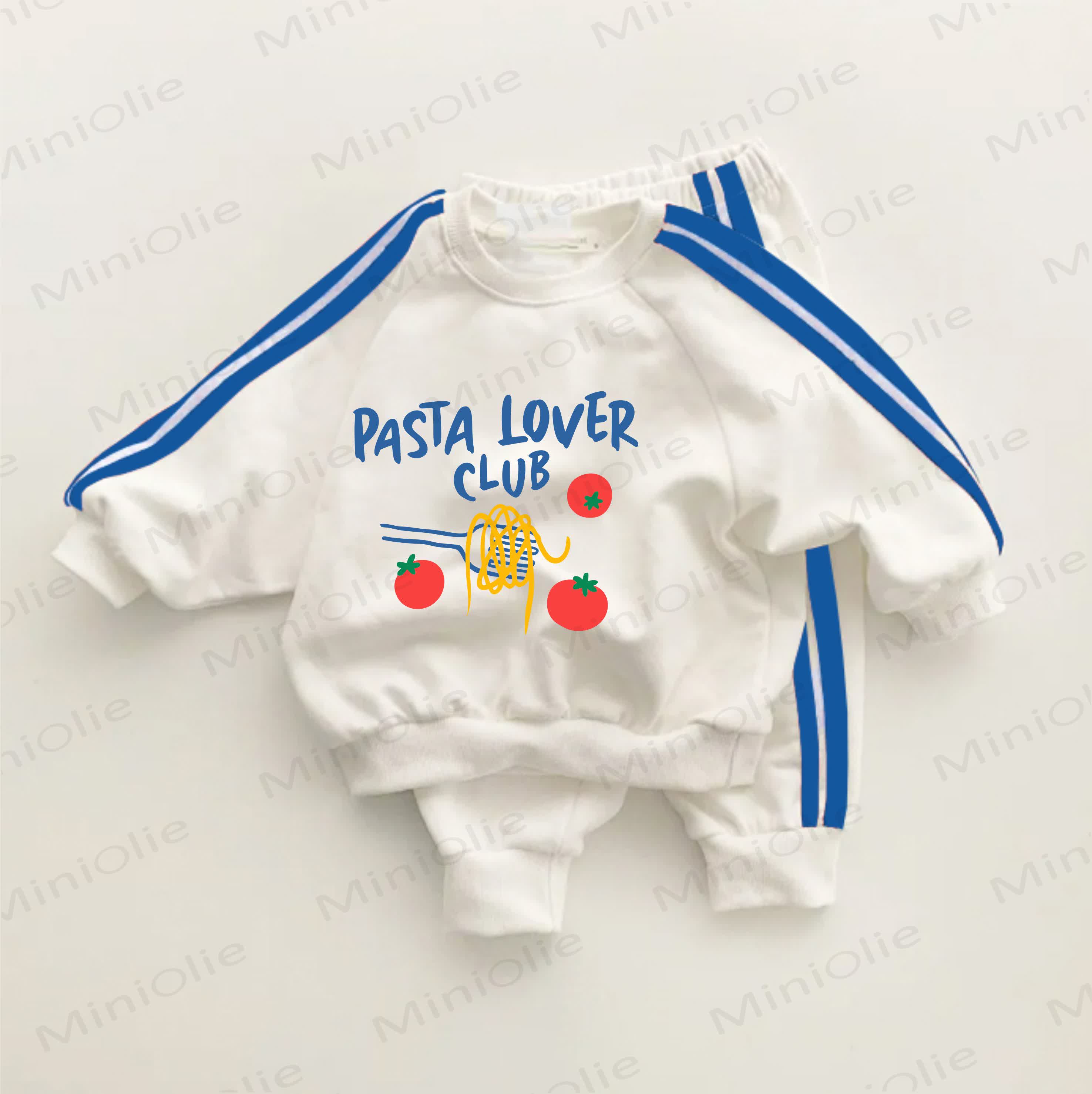 PASTA LOVER CLUB Baby Blue Striped 2-piece Set - White&Blue - 3-5T - image 1
