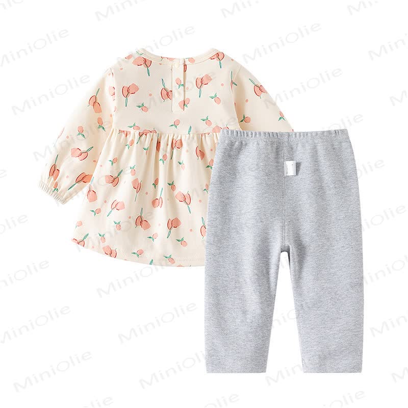 Baby Toddler Girl Apricot Flower Print Long Sleeve Top and Pants 2-piece Set - image 2