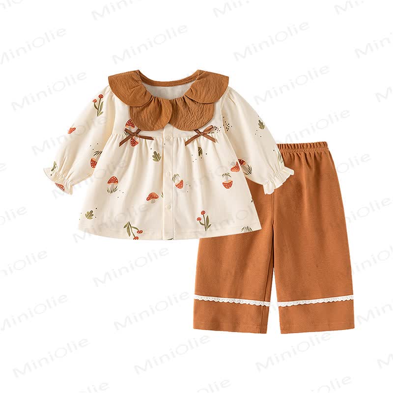 Baby Toddler Girl Brown Mushroom Floral 2-piece Set - Brown - 4.5-5T - image 1