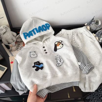 Toddler Gray Animal Patch Hoodie and Jogger 3-piece Set - Gray - 10-11T - image 1