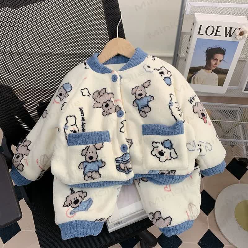 Toddler Cozy Animal Print Plush Jacket and Pants Loungewear 2-piece Set - Blue Puppy - 6-7T - image 5