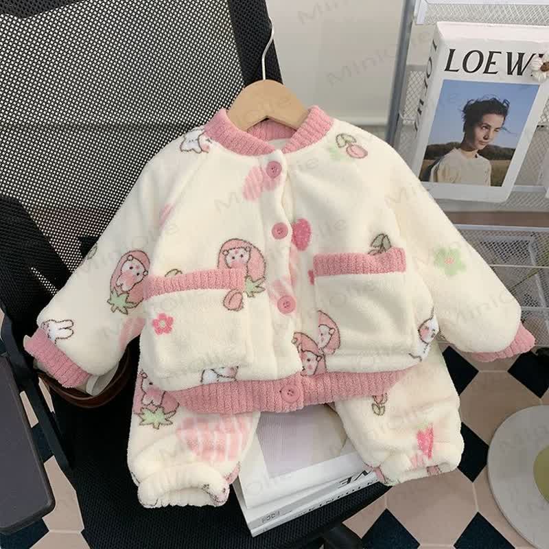 Toddler Cozy Animal Print Plush Jacket and Pants Loungewear 2-piece Set - Pink Bunny - 6-7T - image 6