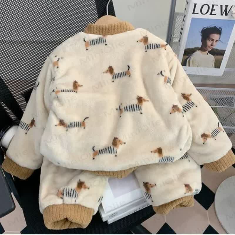 Toddler Cozy Animal Print Plush Jacket and Pants Loungewear 2-piece Set - image 7