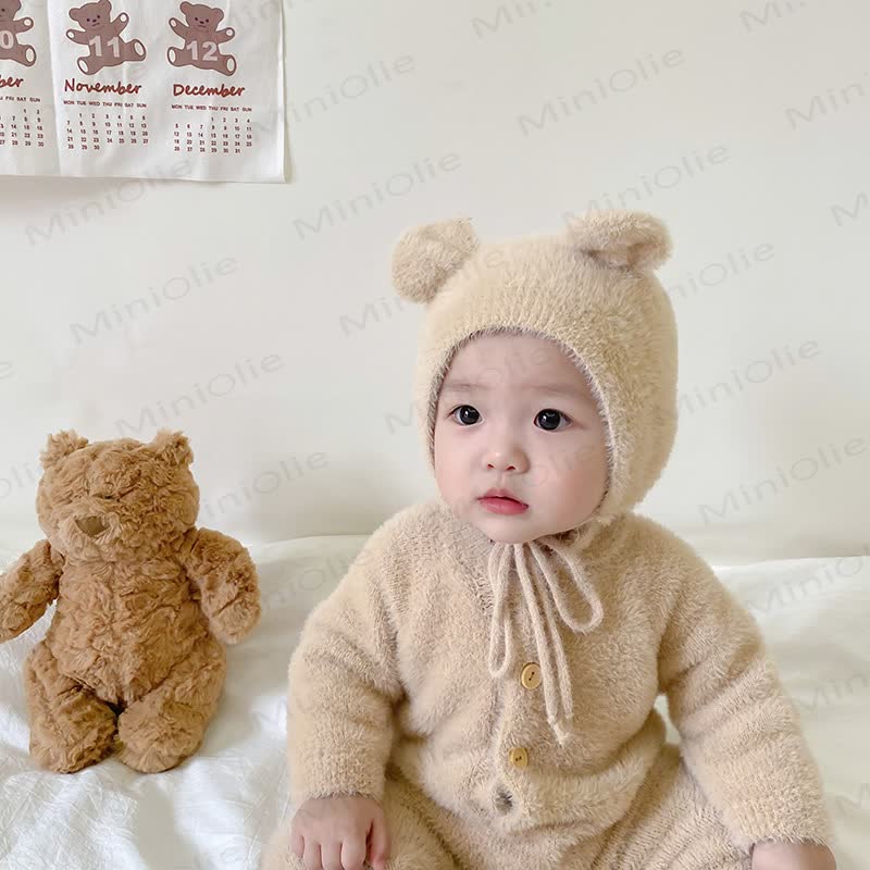 Baby Fleece Bear Ear Footed Romper with Hat - image 4