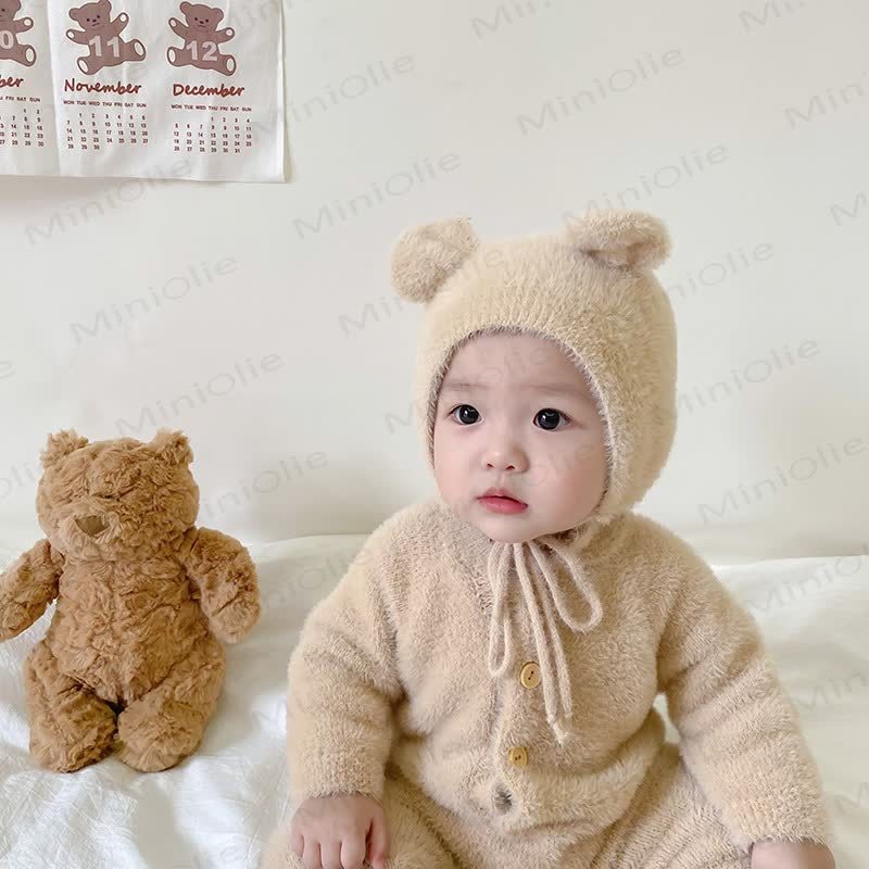 Baby Fleece Bear Ear Footed Romper with Hat - image 4