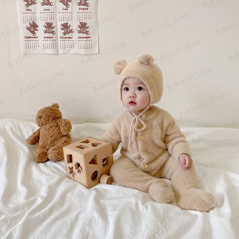 Baby Fleece Bear Ear Footed Romper with Hat - image 6