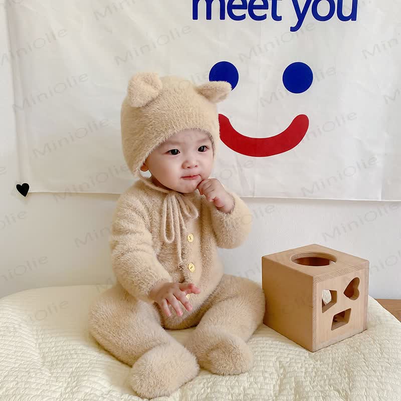 Baby Fleece Bear Ear Footed Romper with Hat - image 9