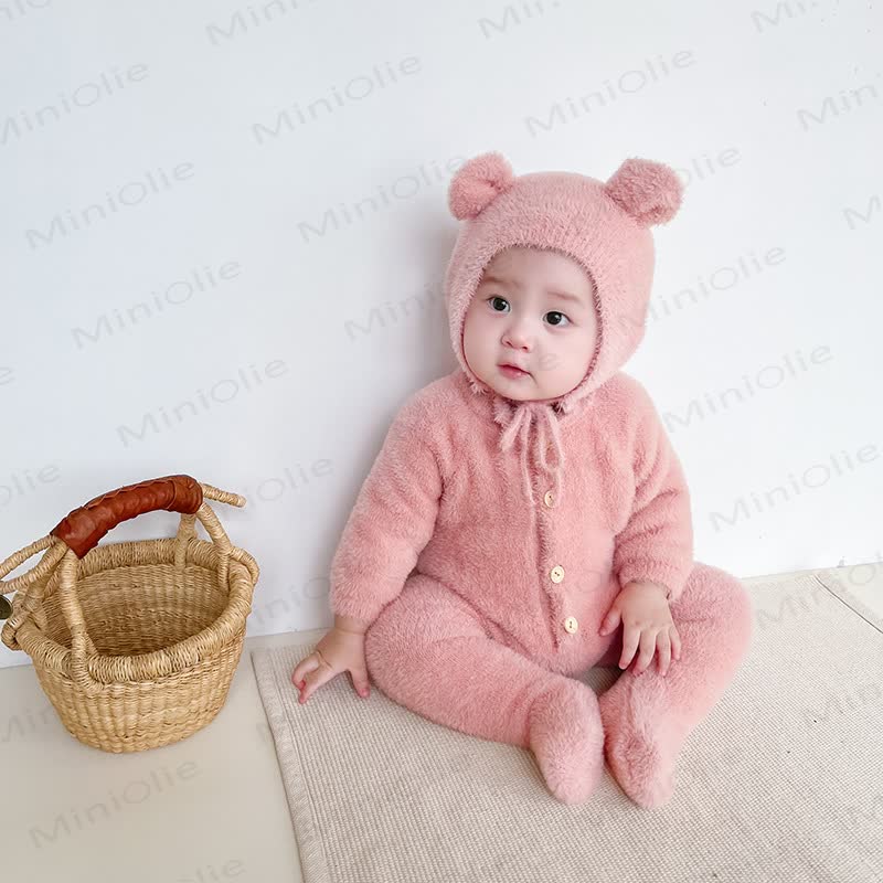 Baby Fleece Bear Ear Footed Romper with Hat - image 12