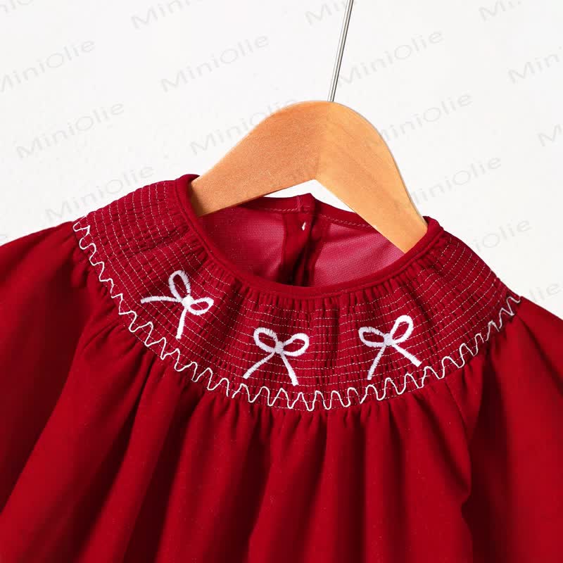 Baby Toddler Girl Red Bow Embroidery Dress - image 3