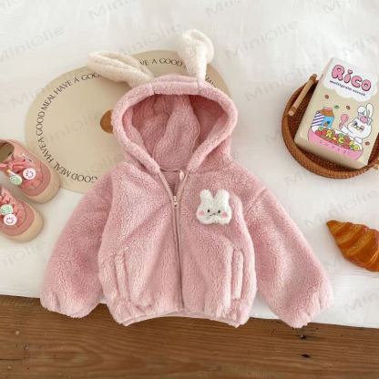 Baby Toddler Girl Bunny Ear Sherpa Zip Jacket - Pink - 4-5T - image 2