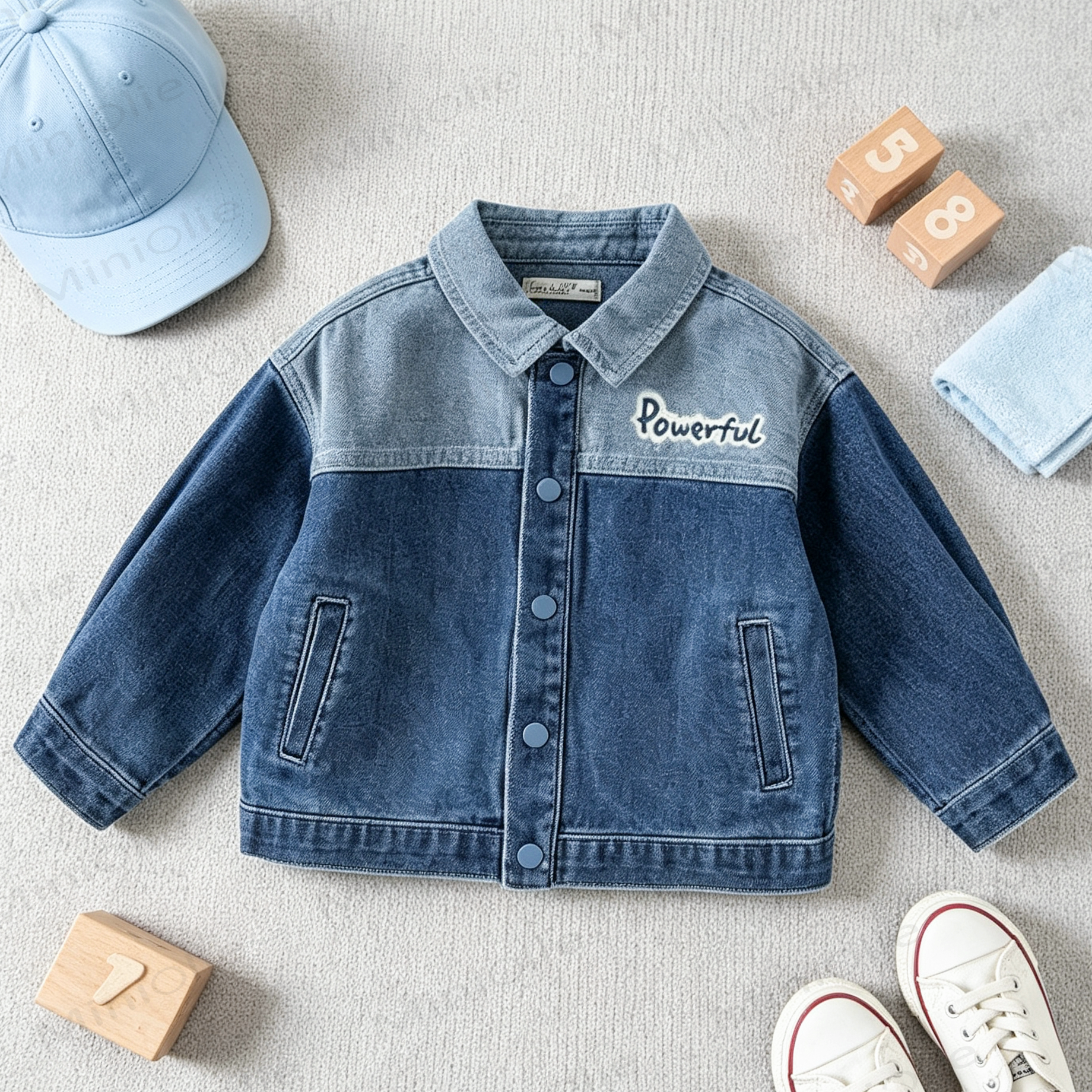 POWERFUL Toddler Baby Color Block Letter Embroidered Denim Jacket - Blue - 4-5T - image 1