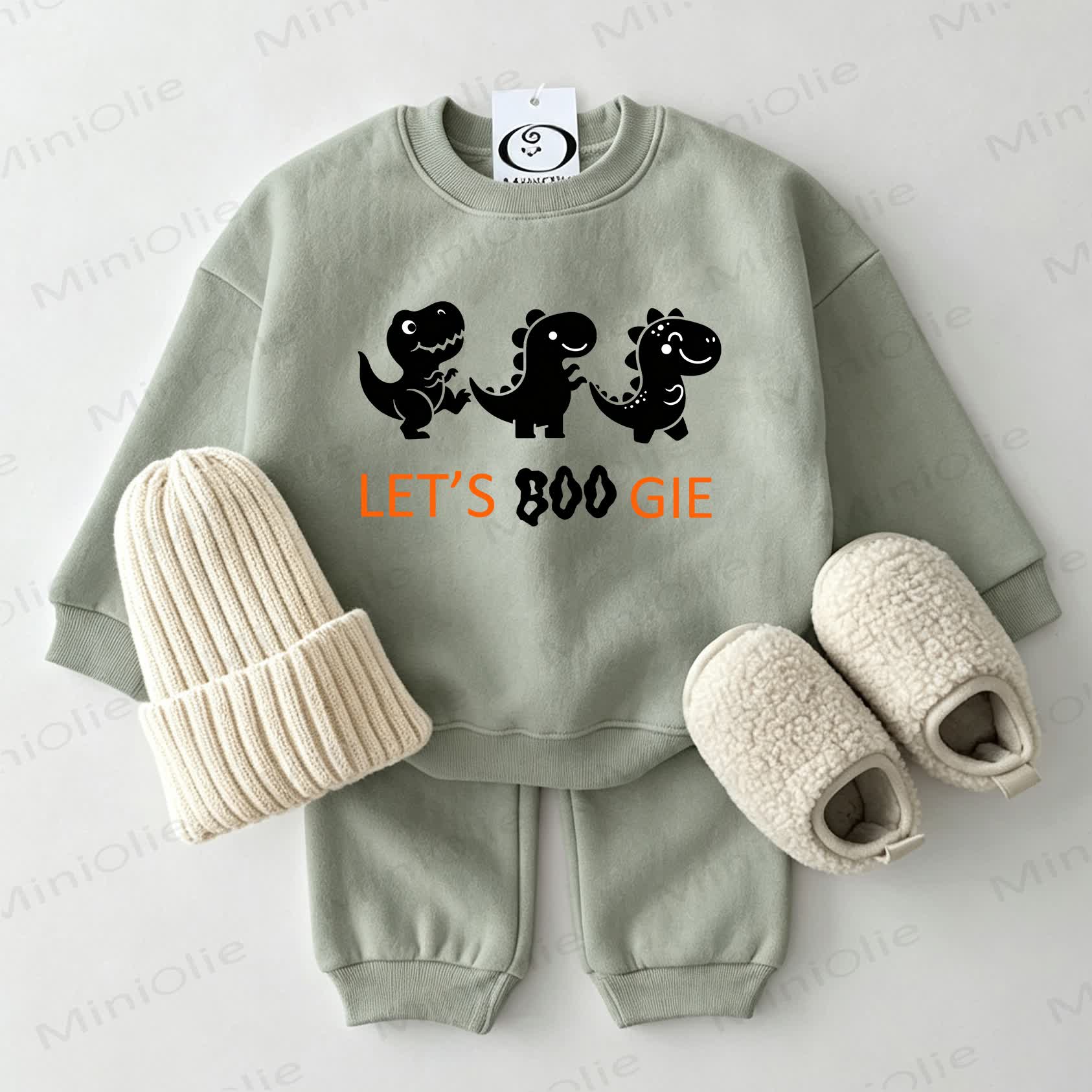 LET'S BOO GIE Baby Dinosaur Sweatshirt 2-piece Set - Grey Green - 2-3T - image 1