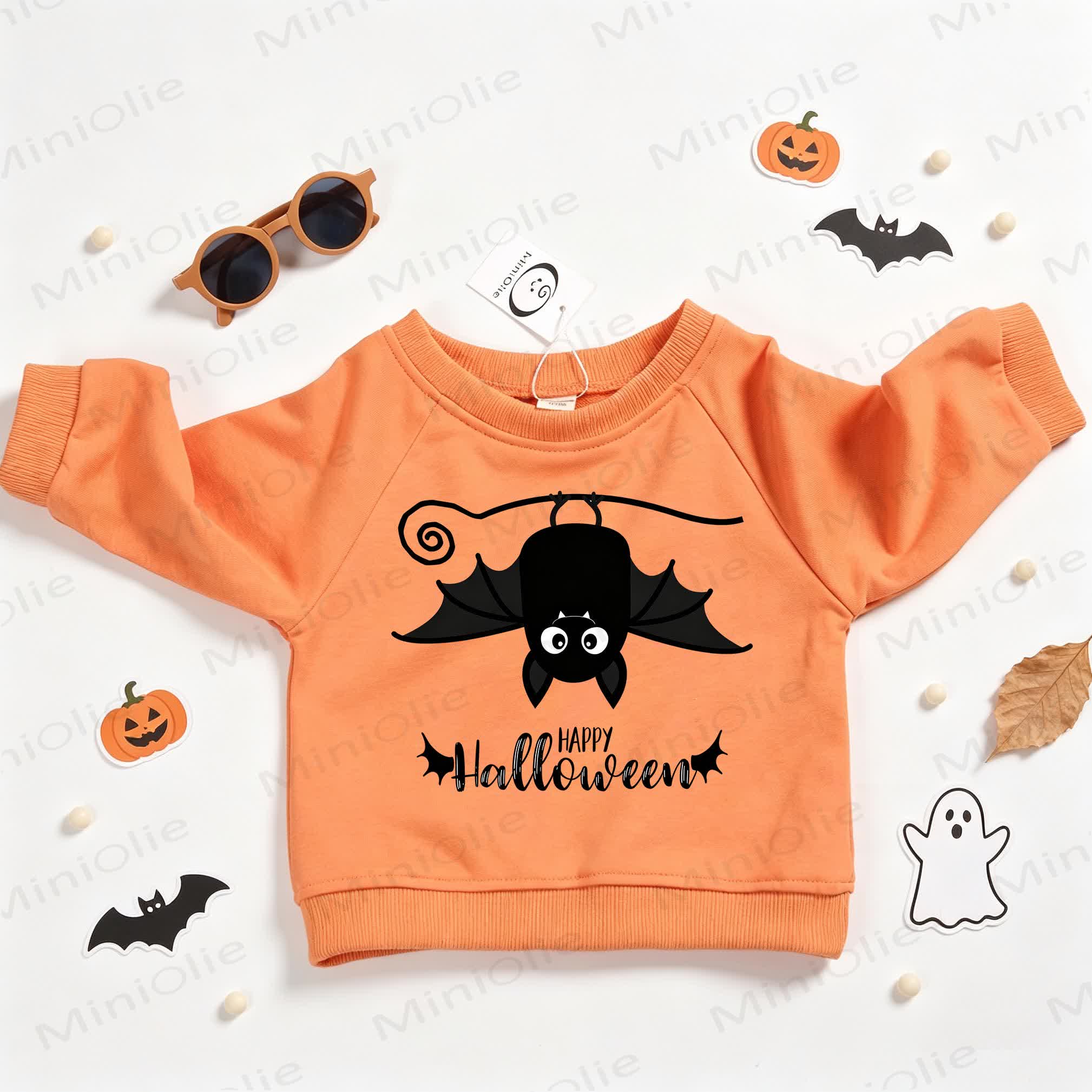 HAPPY HALLOWEEN Baby Toddler Bat Print Orange Sweatshirt - Orange - 3-5T - image 1