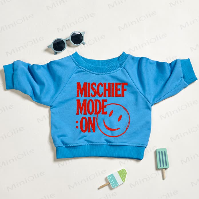 MISCHIEF MODE: ON Baby Toddler Smiley Face Blue Sweatshirt - Blue - 3-5T - image 1
