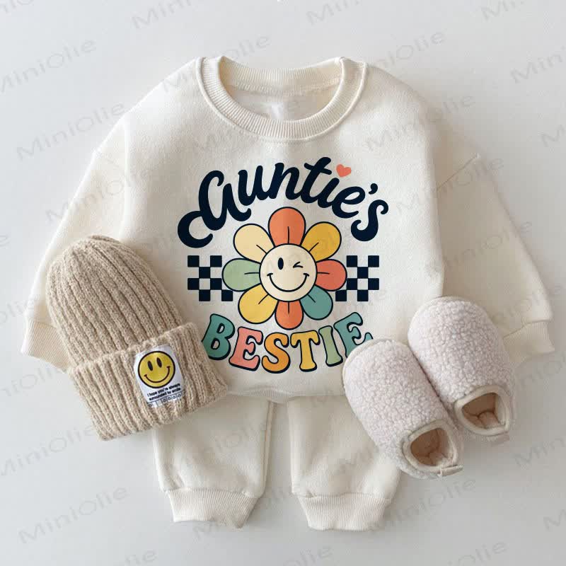 AUNTIE'S BESTIE Baby Flower White Sweatshirt 2-piece Set - White - 2-3T - image 1