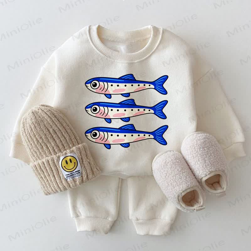 Baby Fish Print White Sweatshirt 2-piece Set - White - 2-3T - image 1