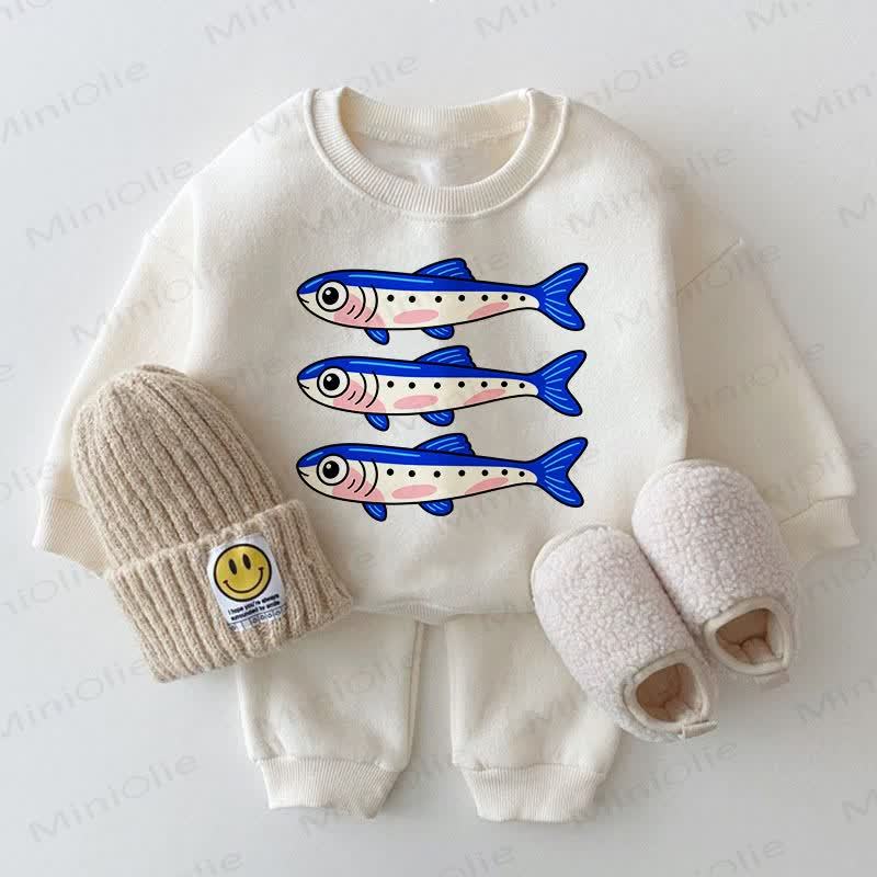 Baby Fish Print White Sweatshirt 2-piece Set - White - 2-3T - image 1