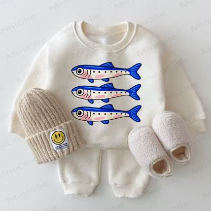 Baby Fish Print White Sweatshirt 2-piece Set - White - 2-3T - image 1