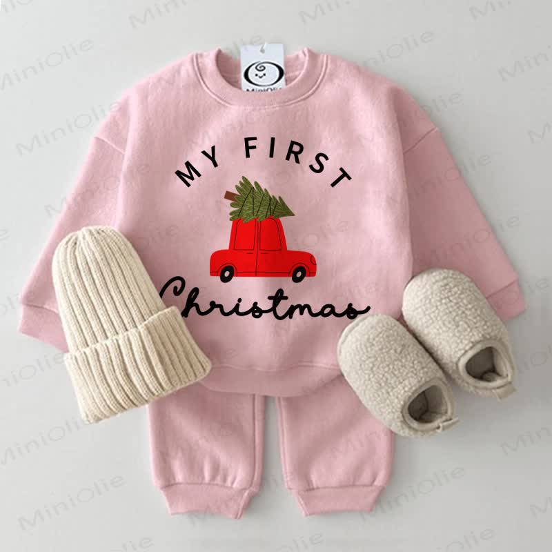 MY FIRST CHRISTMAS Baby Christmas Tree Car Print Sweatshirt 2-piece Set - Pink - 2-3T - image 2