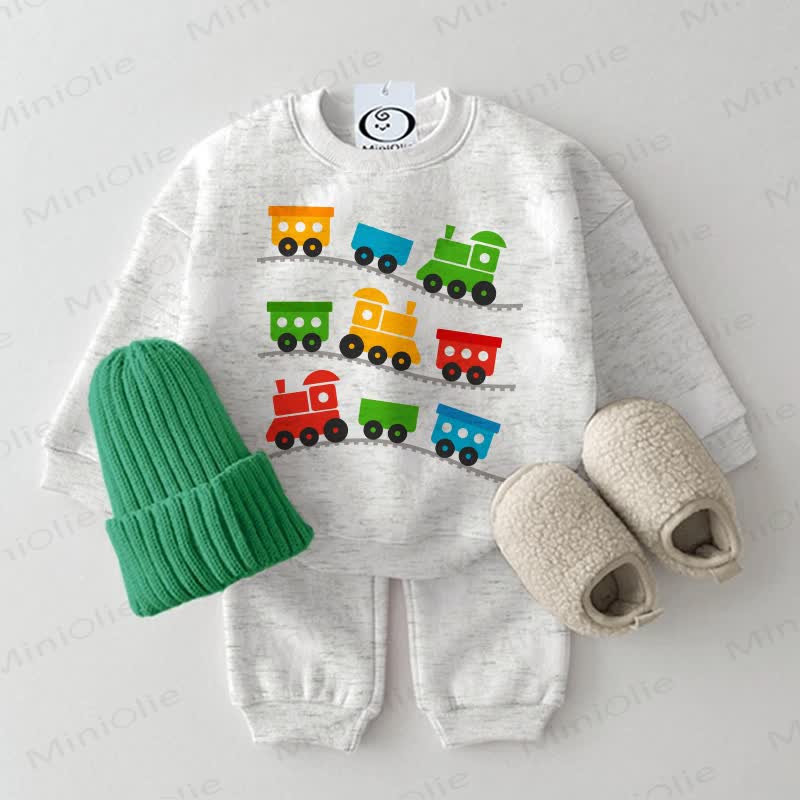 Baby Train Print Sweatshirt 2-piece Set - Light Grey - 2-3T - image 3