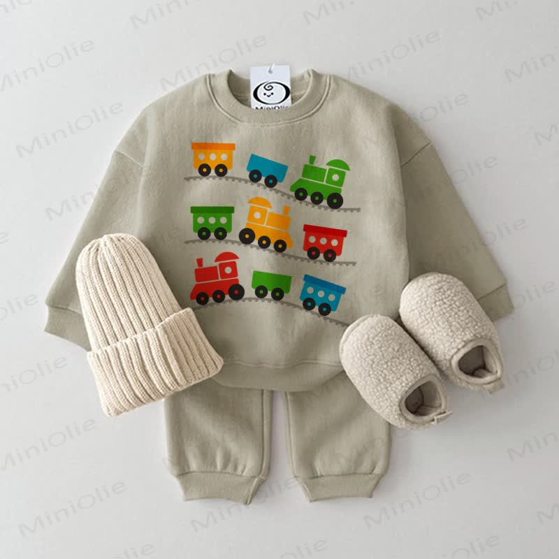 Baby Train Print Sweatshirt 2-piece Set - Grey Green - 2-3T - image 2