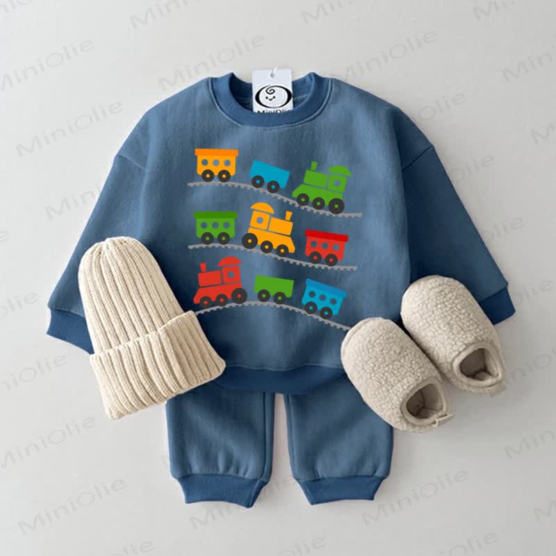 Baby Train Print Sweatshirt 2-piece Set - Blue - 2-3T - image 4